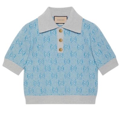 GUCCI ポロニット GUCCI Light Blue GG Knit Short Slv Polo Sweater Size XS | eBay