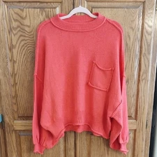 POL Eternal Bliss Oversized Sweater Size Medium 10-14 Red Coral Exposed Seams