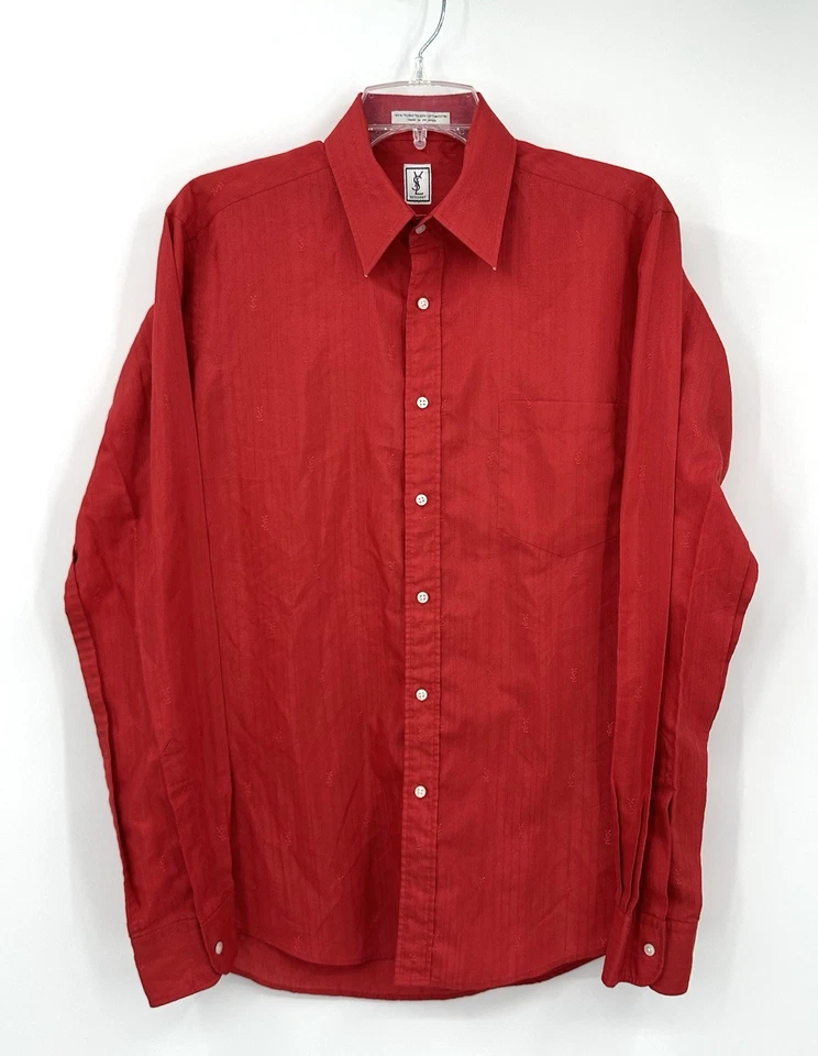 vintage 70s YSL dress shirt big collar logo long sleeve disco designer red M L - Image 2 of 4