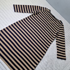 Talbots Striped Cotton Shirt Dress Women M Navy Tan Nautical Coastal New England