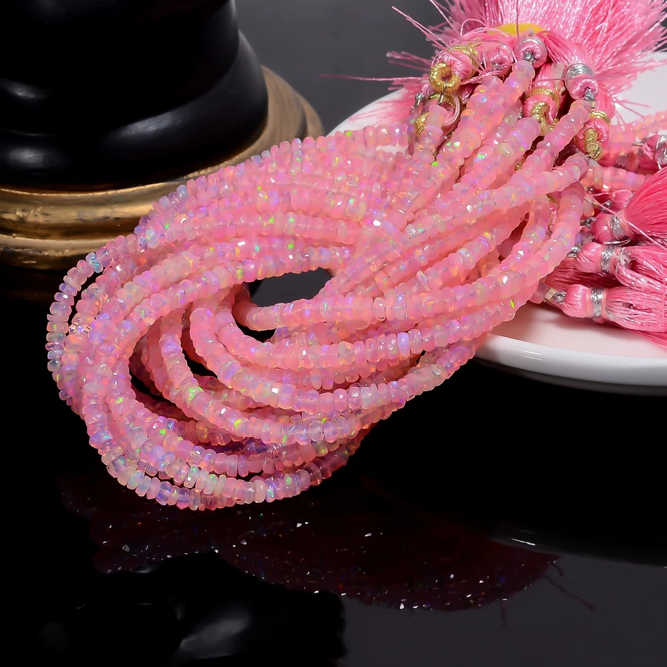 Cuentas facetadas Rondelle de piedras preciosas de ópalo etíope rosa 3X3X2 mm hilo 8" UGB-964 Foto 2 de 4