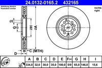 1X Bremsscheibe Ate 24.0132-0165.2 FüR Audi Tt 8N3 8N9 Vw Golf 1J1 4 R32 4Motion