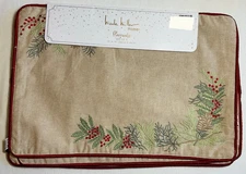 NICOLE MILLER HOME PLACEMATS (4) KHAKI RED GREEN 13 X 19 100% COTTON NWT