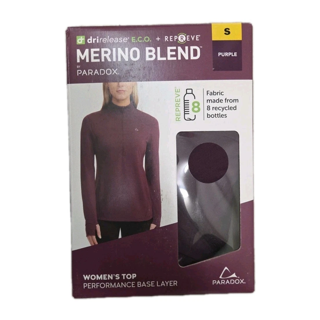 Paradox Womens Small 1/4 Zip Merino Wool Blend Base Layer Top - Purple