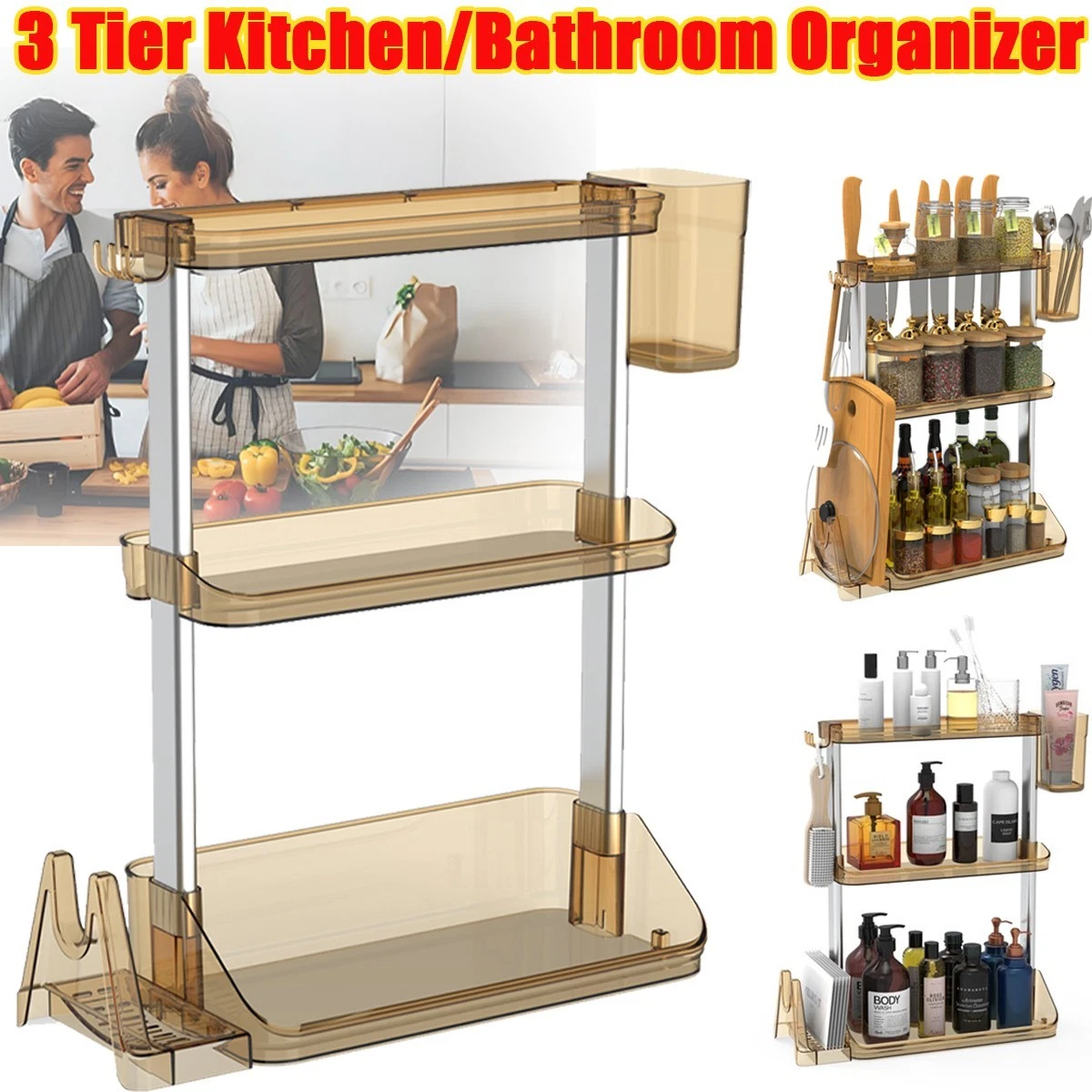 Bathroom Organizer Countertop - 3 Tier Spice Rack Organizer for Kitchen Laundry