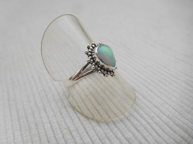 Bague opale blanche naturelle et argent massif véritable taille 60 série limitée B1460