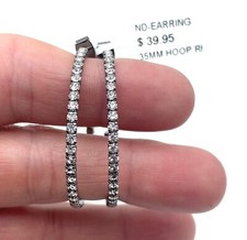 Rhinestone Hoop Earrings Rhodium Plated Silver Tone 1.5  NWT NEW