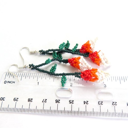 Huichol Indian Beaded Earrings Handmade Mexico Folk Art Flower Calla Lily Ethnic - Picture 10 of 12