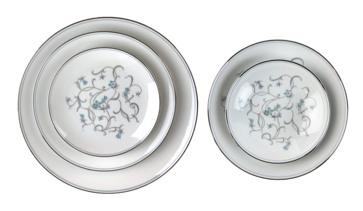 Alicia品 Vintage Noritake Alicia 5762 Blue Floral With Vines Dish Set