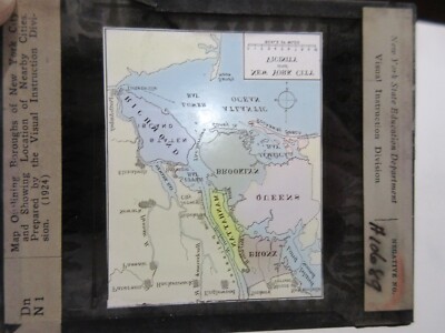Vintage Magic Lantern Glass Slide Map New York City Boroughs 1924
