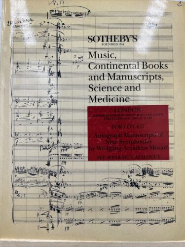 Sotheby Catalog: Autographed Manuscripts of Nine Symphonies by Mozart Cover-1987