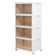 4 Tier 92QT Storage Drawers Collapsible Stackable Bins with Lid and Wheels