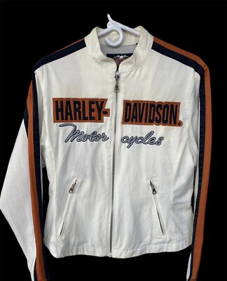 Harley Davidson Jacket Women's Medium White/Black/Orange