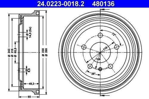 Tambour De Frein Arrière ATE 24.0222-0003.1 - Pour Suzuki Grand Vitara I Et II, Diamètre 220mm, 5 Trous - 3