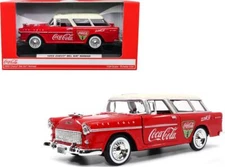 1955 Chevrolet Bel Air Nomad Red with White Top Coca-Cola 1/24 Diecast Model Car