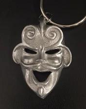 Pewter Tiki Hawaiian Mask Theater Theatre Drama Figurine Keychain
