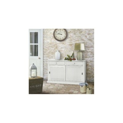 MADIA WHITE MATTE ART POOR WOOD MOBILE CREDENZA 2 DRAWERS 150X50X90H