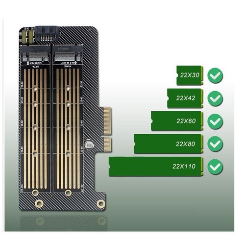 M.2 NGFF to Computer SATA Dual SSD PCI PCIe x4 x8 x16 NVMe Express Adapter Card - Zdjęcie 5 z 12