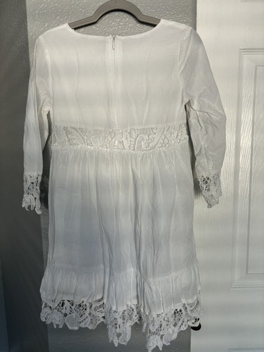 Zara Girls White Dress Size 7/8 Cm128 Lace Cotton Elegant Long Sleeve Cute Zip - Picture 9 of 15