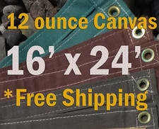 16 Ft. x 24 Ft. 12 Oz. Cotton Canvas Breathable Water Resistant Tarps