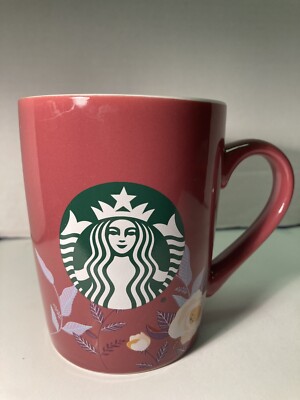 Starbucks Mermaid Logo And Light Floral On Mauve  Coffee Mug 2020 MORU 2 10oz