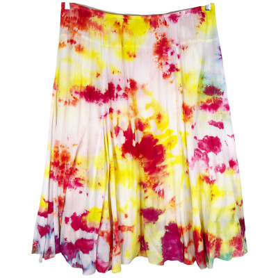 Ruby Rd Womens Plus Size 22W Skirt Tie Dye Ruby Jewel Midi Pink Yellow 1032
