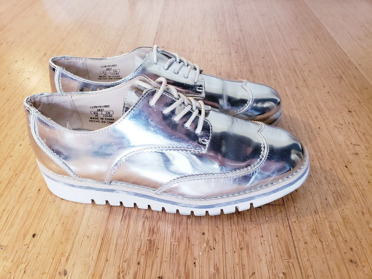 Oxford ZARA para mujer 36 EE. UU. 5,5 plata metálica con cordones plataforma Oxford eBay