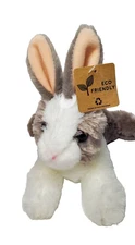 Aurora Bunny Rabbit Plush Realistic Gray White Laying Stuffed Toy Small 6.5"