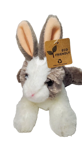 Aurora Bunny Rabbit Plush Realistic Gray White Laying Stuffed Toy Small 6.5" - 第 1/8 張圖片