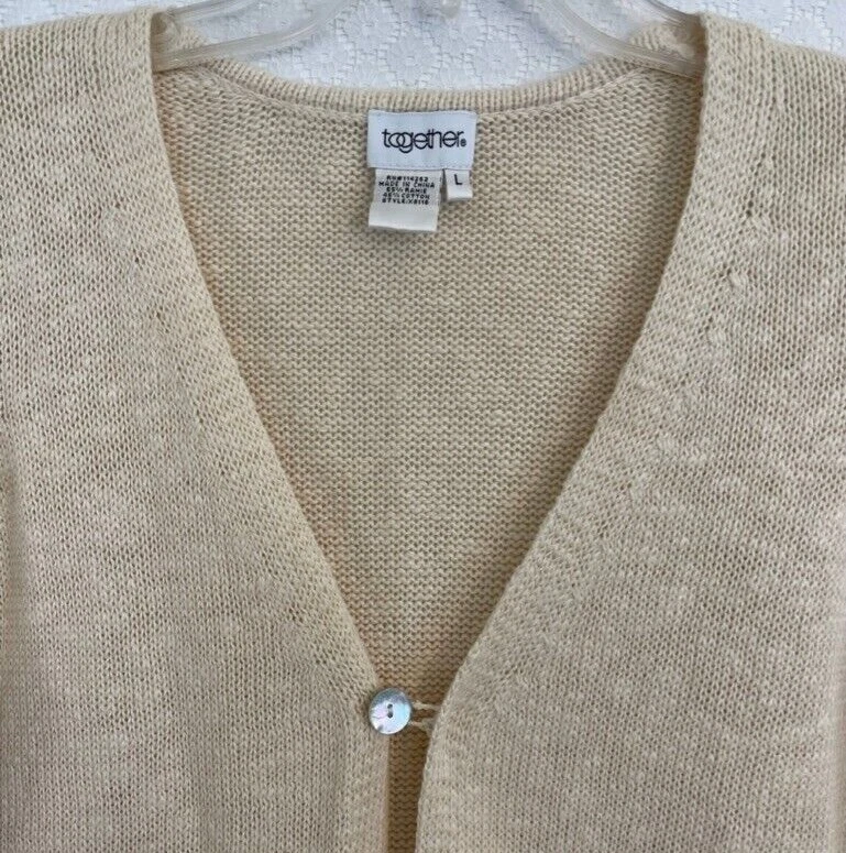 Together Oatmeal Long Shaker Knit Cardigan Shrug - One Button- Size L- EX. Cond - Image 3 of 4