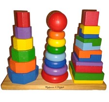 Melissa  Doug GEOMETRIC STACKER 27 Colorful Wooden Shapes Complete Educational
