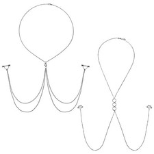 2PCS Nipple Chains With Choker Piercing Body Jewelry Crystal Surgical Steel
