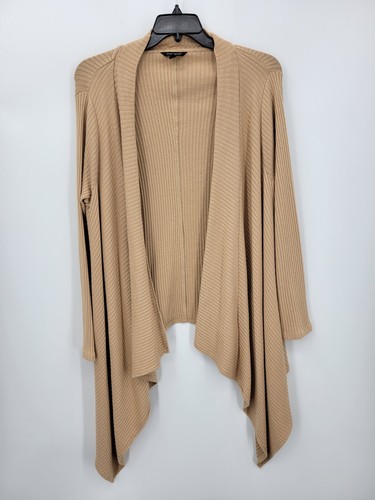 Banana Republic Cardigan Sweater Womens Large Tan Ribbed Waterfall Open Front