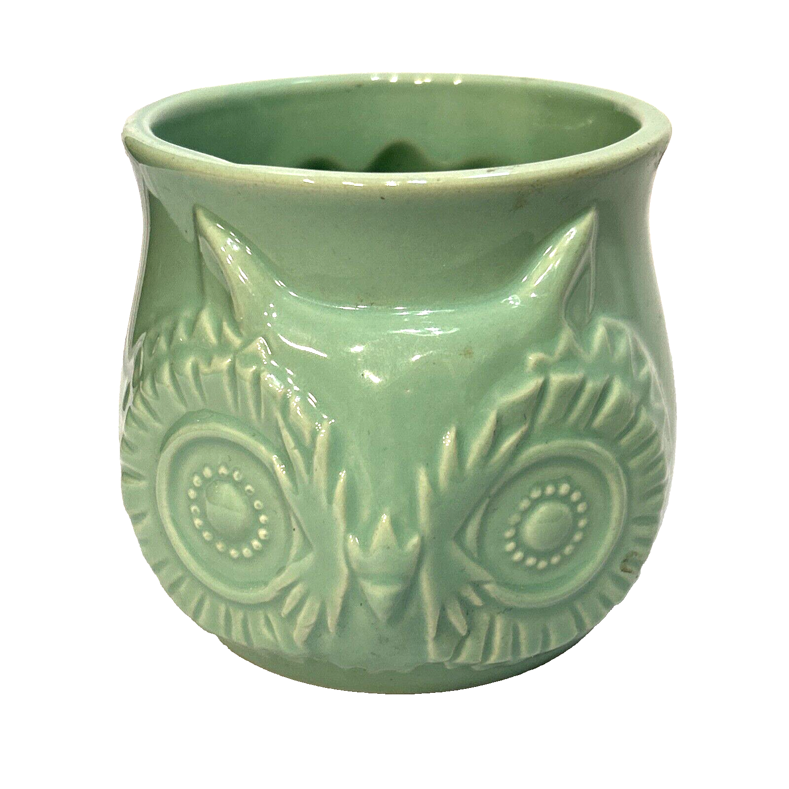 CUTE CERAMIC TURQUOISE AQUA OWL AND TAIL PLANTER/VASE 3.5