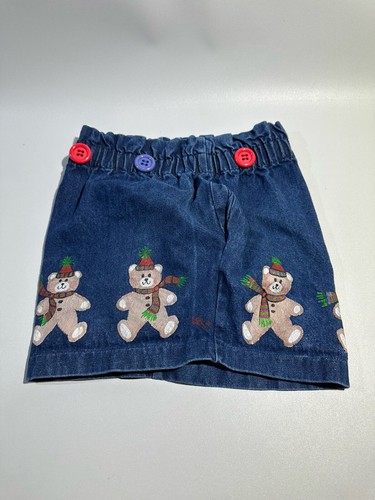 Vintage Chocolate Soup Denim Skirt Buttons Hand painted Winter Bears Girls 4T