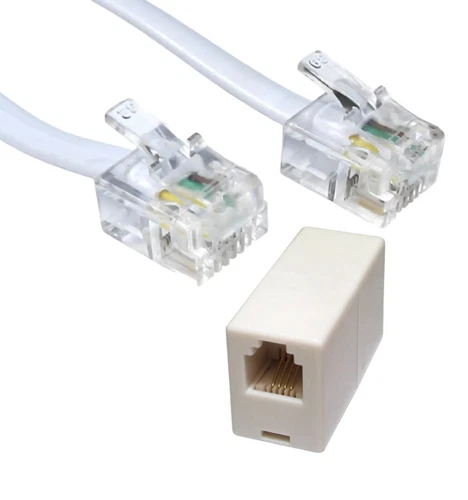 RJ11 Extension ADSL Cable + RJ11 Straight Coupler 6P4C Extend Lead 1m to 30m