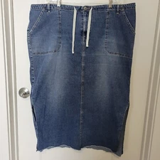 Vintage Venezia Jeans Raw Hem Denim Midi Skirt Side Slits Women's 24