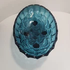 Vintage 12” Indiana Iridescent Carnival Glass Blue Harvest Grape Footed Bowl
