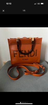 fendi sunshine tote small, new with box and bag brown with gold 