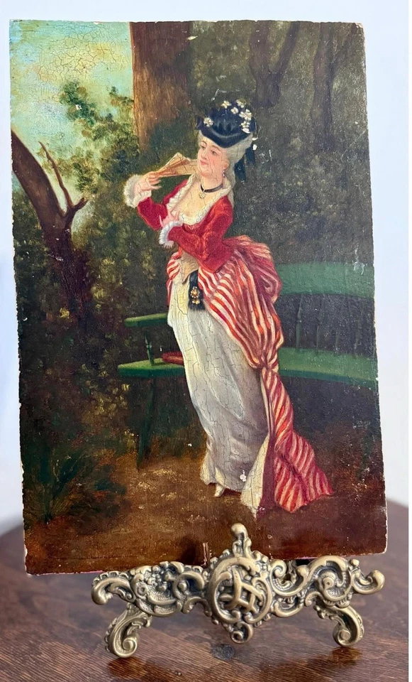 Antique Portrait- Lady with a Fan-French School Painting - Image 2 of 4