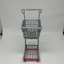 Mattel Barbie Doll Shopping Cart Grocery Store Buggy Gray Pink Wheels
