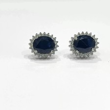 3CT Oval Cut Blue Lab Created Women's Stud Earrings 14K White Gold Plated