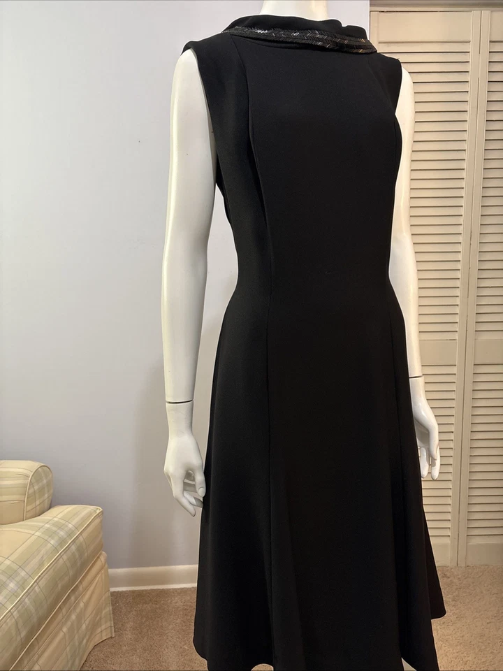 Vestido Cordel’s Miami Beach De Colección Pequeño Negro Con Cuentas Borde En Cuello Forrado Lazo Talla M Foto 3 de 4