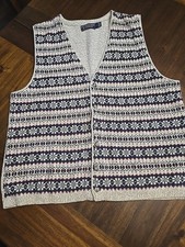 Men's LARGE Vintage Roundtree & Yorke Fair Isle Cardigan Vest USA Made
