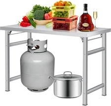 Folding Stainless Steel Work Table Heavy Duty Utility Prep Bench for Kitchen