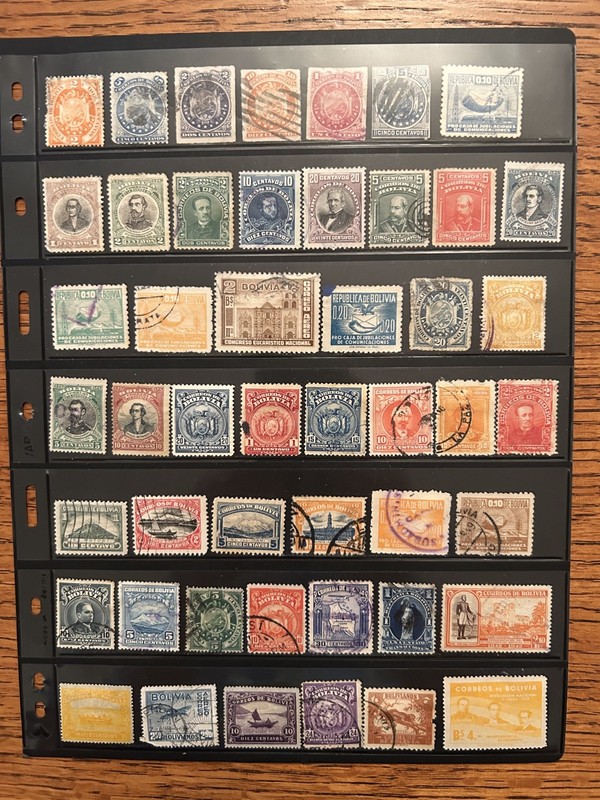 2 stock pages of mint and used stamps of Bolivia