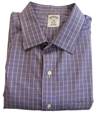 Brooks Brothers Dress Shirt Mens 17.5 - 34/35 Regent Fit Purple Check All Cotton