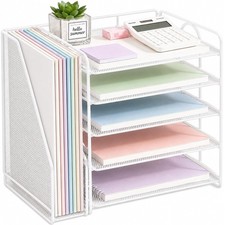Desk Organizer, 5-Tier Paper Organizer Letter Tray, White Desk Organizers a...