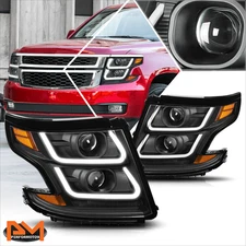 For 15-20 Chevy Suburban/Tahoe 3D LED DRL Projector Headlight/Lamp Black/Amber