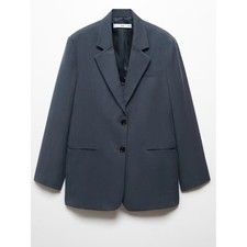 Mango Lyocell Structured Oversized Blazer Jacket In Petrol Blue Size L NWT